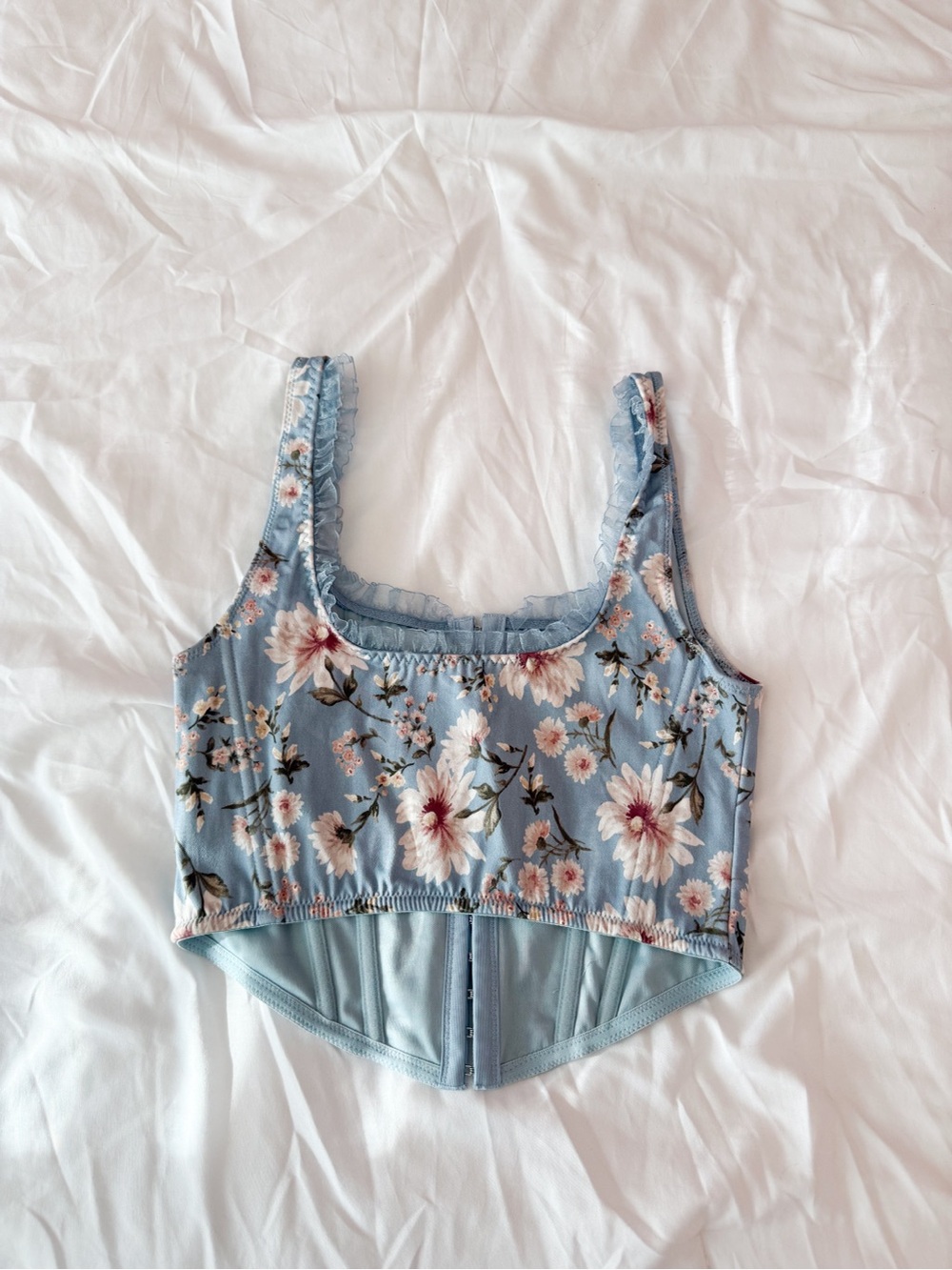 Altar’d State Blue Floral Ruffle Corset Top Size Small - Picture 2 of 3